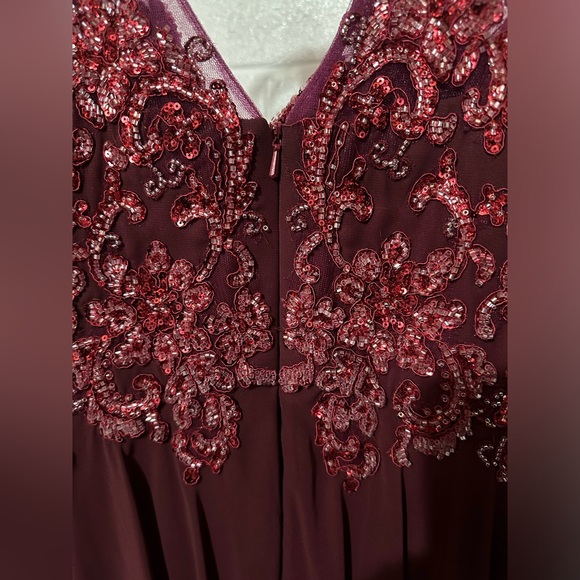 Burgundy Prom Dress with Beaded Top, Medium - Picture 4 of 6